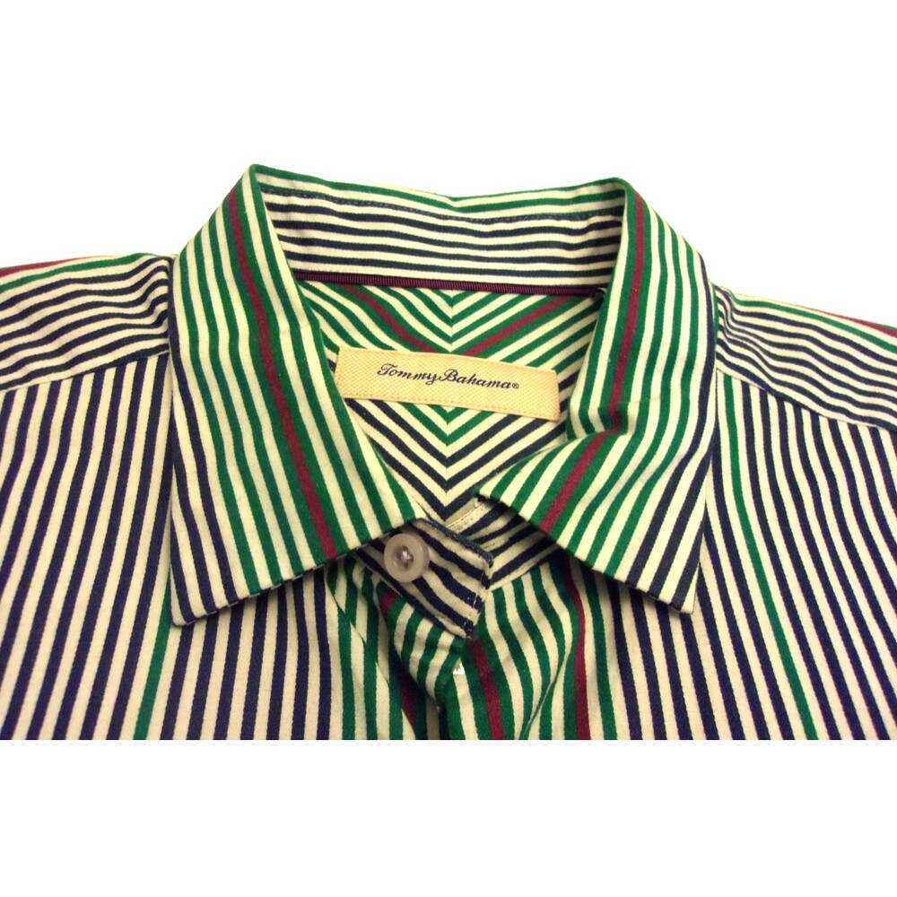 Tommy Bahama Cotton Silk Blend Shirt Sz. XL Striped Green Gray Long Sleeve Mens